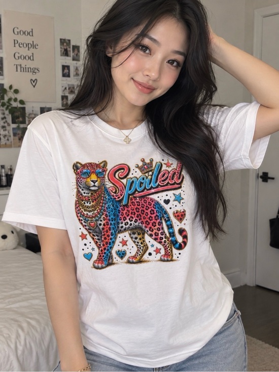Tops - White Graphic 'Spoiled' Leopard T-Shirt